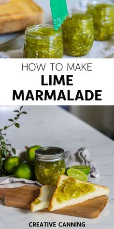 lime marmalade in mason jars with text overlay