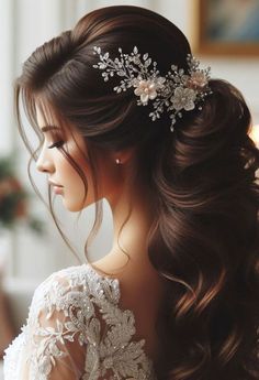 Wedding Hairstyles For Women, Hairstyle Accessories, Wedding Hairstyles For Medium Hair, Classic Wedding Hair, Wine Hair, Hairdo Wedding, Bridal Hairstyle, Womens Wedding Dresses, Front Hair Styles