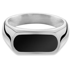 * Natural onyx stone
 * Comfortable, polished surface
 * Classic signet design Modern Onyx Signet Ring With Polished Finish, Modern Silver Signet Ring With Black Enamel, Modern Black Signet Ring With Polished Edges, Modern Stainless Steel Signet Ring, Ring Size Adjuster, Onyx Signet Ring, Onyx Stone, Steel Ring, Ring Size Guide