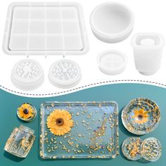 the plastic trays are filled with yellow flowers