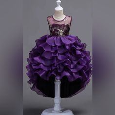 Nwt Puffy Princess Dress Color: Purple Material: 65% Polyester 35% Elastic -Flowers Embroidery -Mesh Layered Dress Princess Dress Cake, Ruffle Flower Girl Dress, Little Mermaid Dresses, Purple Clothing, Wedding Dresses For Kids, African Dresses For Kids, Dresses Tulle, Beautiful Halloween, Dresses For Kids