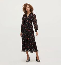 The Cindra Dress - Black Ikat Floral Georgette – Hill House Home Hill House Home, Vintage Parisian, House Dresses, Minimalist Dresses, Hill House, Standing Collar, Mini Sweater Dress, Georgette Fabric, House Dress