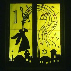 an image of a window with musical notes on it and the number one drawn in