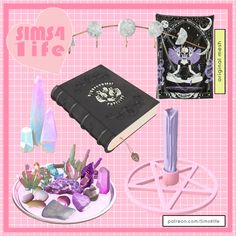 an assortment of items on a pink background