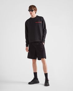 Find PRADA Technical Fabric Sweatshirt on Editorialist. Boxy fit Long sleeve Knit jersey hem Knit jersey cuffs Prada Linea Rossa latex logo badge Heat-sealed tape seams 68 cm length, Size M Latest Sweater, Denim T Shirt, Jogging Suit, Jersey Sweatshirt, Logo Badge, Prada Men, Knitwear Men, Mens Activewear, Badge Holder