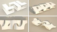 four different types of origami letters and shapes that appear to be cut out of paper