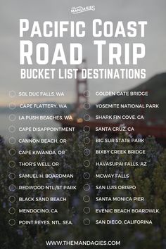 the pacific coast road trip bucket list