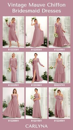 the bridesmaid dresses are all in different styles and colors, but they have long sleeves