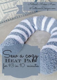 a blue and white striped pillow with the words sew a cozy heat pad for $ 3 in 10 minutes