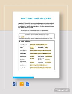 the employment application form is shown