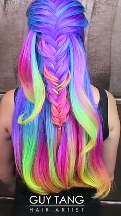 Rainbow Prism Hair, Cool Toned Rainbow Hair, Rainbow Baliage Hair, Pastel Rainbow Wig, Sunset Hair, Beautiful Braided Hair