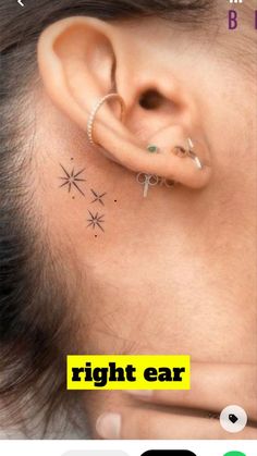 an ear with stars on it and the words right ear written in black ink below