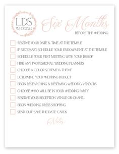 the wedding checklist is shown in pink and white