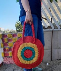 "HELLO!   Our special design products will add a completely style to your presentations.      This wonderful crochet bag is the perfect accessory for your summer and winter outfit Summer is so close and the sun is shining everywhere , and it's time for summer fashion style     Soft and bright colors in adorable round crochet bag \" EVİL EYE \". The crochet bag has enought space for all your belongings With this special  \" EVİL EYE \" desing,  macrame bag is a great gift  and will bring unique l Handmade Red Crochet Bag For Travel, Handmade Red Crochet Travel Bag, Handmade Red Shoulder Bag For Beach, Red Crochet Shopping Bag, Handmade Red Crochet Bag For Vacation, Red Crochet Bag For Shopping, Red Crochet Bag For Vacation, Red Crochet Vacation Bag, Casual Red Handmade Beach Bag