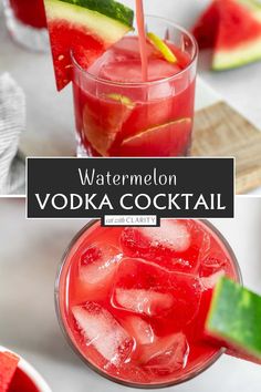 watermelon vodka cocktail in glasses with slices of watermelon