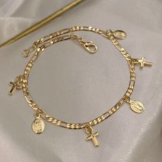 18K Gold Filled Anklet  10" Water Resistand/ Tarnish Free Jewellery Gold Aesthetic, Cross Anklet, Xoxo Jewelry, 15 Rings, Dope Jewelry Accessories, Jewelry Cross, Pretty Jewelry Necklaces, Gold Anklet, Jewelry Accessories Ideas