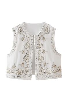 Goodnight Macaroon 'Hannah' Sleeveless Embroidered Retro Vest (7 Colors) Sleeveless Embroidery Buttonless Measurements: S - Bust 92cm, Length 44cm M - Bust 96cm, Length 45cm L - Bust 102cm, Length 46.5cm Machine cold and gentle cycle or hand wash cold Lay flat to dry Do not tumble dry Do not iron If you are unsure or need assistance selecting the proper size or color, please contact our Customer Services team and they'll be more than happy to help. Embellished Summer Vest, Elegant Embroidered Sleeveless Vest, Embellished Bohemian Sleeveless Vest, Embroidered Sleeveless Wedding Vest, White Embroidered Summer Vest, Sleeveless Embroidered Top For Spring With Intricate Embroidery, Sleeveless Embroidered Top For Spring, Festive Embroidered Sleeveless Vest, Festive Floral Embroidered Sleeveless Vest