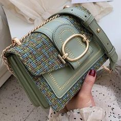 Mini Plaid Pattern Flap Chain Square Bag -Color: Green -Bag Size: Mini -Pattern Type: Plaid -Strap Type: Adjustable -Style: Fashionable -Type: Square Bag -Material: Pu Ladies Designer Handbags, Tweed Bag, Quilted Crossbody Bag, Top Handle Handbags, Chain Crossbody Bag, Womens Purses, Shoulder Purse