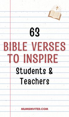 a notebook with the title 63 bible verses to inspire students and teachers on it