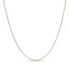 Fashioned in 10K rose gold, this 1.1mm hollow cable chain necklace measures 16.0 inches in length and secures with a lobster claw clasp. Rose Gold Minimalist Cable Chain Necklace, Minimalist Rose Gold Cable Chain Necklace, Rose Gold Necklace With Rolo Chain And Oval Link, Rose Gold Rolo Chain Link Necklace, Engagement Ring Necklace, Enchanted Disney Fine Jewelry, Cable Chain Necklace, Necklace Clasps, Necklace Chain Lengths