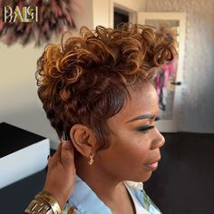 BAISI HAIR Pixie Cut Wig BAISI Honey Brown Finger Wave Full Lace Wig Curly Short Hair Pixie, Relaxed Hairstyles Short, Honey Blonde Pixie Cut, Natural Hair Bob Cut, Black Women Updo Hairstyles, Plucked Wig, Hair Slick, 27 Piece Hairstyles, Short Pixie Cut Wigs