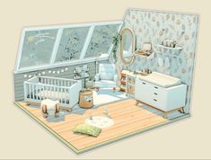 an image of a baby's room in the shape of a dollhouse with furniture and decor