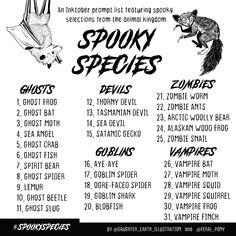 the spooky species poster is shown in black and white