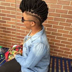 Dreadlocks Mohawk Black Women, Locs In A Mohawk Style, Loc Petal Styles Mohawks, Mohawk Sister Locs, Loc Petal Mohawk, Mohawk Styles, Shaved Side Hairstyles, Tapered Hair