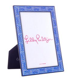 a blue and white photo frame with the word'little prutato'in red ink