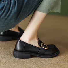 These loafers are designed in a timeless, minimal silhouette, so you'll be sure to wear them often. Made from soft leather, soft bottom that ensure all-day comfort. Wear yours with tailoring and denim alike. Color: Brown/BlackMaterial: CowhideLining: PigskinInsole: SheepskinSole: RubberHeels: 3.5 cm/1.38"Fit: Medium to Wide, Runs Normal.Origin: Made in China Production Time: About 5-7 days (Any exceptional case will email you, Please pay attention to your email left) Shipping Time: Free Shipping Black Loafers With Leather Footbed For Office, Spring Black Loafers With Stitched Sole, Black Leather Footbed Loafers For Office, Faux Leather Flat Heel Slip-ons For Work, Faux Leather Slip-ons With Flat Heel For Work, Elegant Faux Leather Slip-ons With Round Toe, Black Almond Toe Loafers With Leather Footbed, Workwear Faux Leather Slip-ons With Flat Heel, Black Loafers With Round Toe For Fall