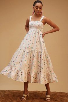 Multicolor Printed Sleeveless Dress | Midi Dress | Cotton Dress Beach Floral Embroidered Cotton Dress, Sleeveless Floral Print Mini Beach Dress, Summer Wear For Women, Non-stretch Floral Print Beach Dress, Simple Frock Design, Beach-ready Cotton Mini Length Tiered Dress, Sleeveless Tie-dye Spring Dress, Simple Frocks, Jumpsuit Chic