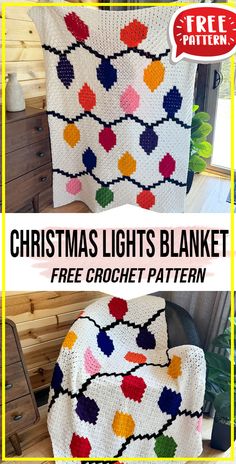 a crocheted christmas lights blanket is shown with the text, free crochet pattern