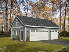 this is an artist's rendering of a garage with two car spaces on the front