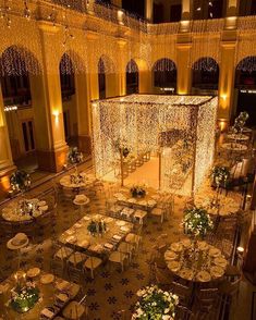 an overhead view of a banquet hall with tables and chairs set up for a formal function