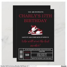 a black and red birthday card with a pair of sneakers