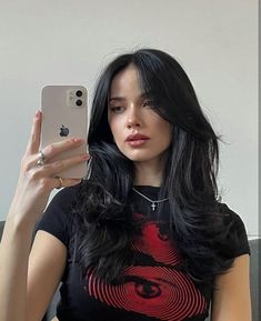 Layered Haircuts For Medium Hair Face Framing, Black Hair Blonde Underlayer, Layered Hair With Dyed Ends, Feathery Hairstyles, Wavy Medium Length Hair With Layers, Curtain Bangs Black Hair, Mid Length Hair With Face Framing Layers, Black Hair With Layers, Black Hair Inspiration