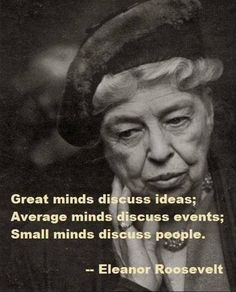 an old woman with a hat on her head and the quote great minds discuss ideas average minds discuss events small minds discuss people