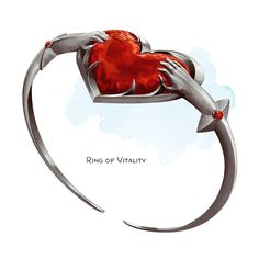 a red heart sitting on top of a metal object with the words ring of virtity