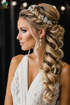 Diese atemberaubende Hochzeitsfrisur kombiniert einen geflochtenen Kranz mit eleganten Locken, perfekt für die Braut, die an ihrem besonderen Tag glamourös und königlich aussehen möchte. Die wunderschöne Verzierung und die weichen Wellen machen diese Frisur zu einem echten Hingucker. Lassen Sie sich inspirieren und finden Sie die perfekte Frisur für Ihre Traumhochzeit!  #Hochzeitsfrisur #GeflochtenerKranz #EleganteLocken #Brautfrisur #Hochzeit2024 #Brautlook #Haarinspiration #SchöneFrisur #Hochzeitsstil #FrisurIdeen #Brautstyling #Glamourös Bride Hair Down, Bride Hairstyles Updo, Hairdo Wedding, Long Hair Wedding Styles, Nails Glitter, Nails Wedding, Wedding Hair Inspiration, Wedding Hair Down, Acrylic Wedding