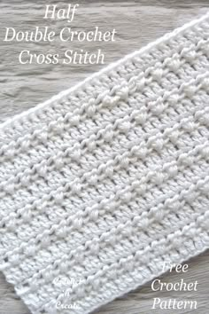 the crochet half double crochet cross stitch pattern is shown in white