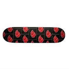 a black and red skateboard with hearts on it