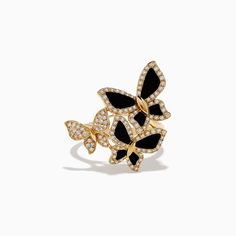 Effy Nature 14K Yellow Gold Onyx and Diamond Multi Butterfly Ring Luxury Yellow Gold Butterfly Ring, Effy Butterfly Ring, Butterfly Ring, Effy Jewelry, Gold Yellow, Onyx, Yellow Gold, Ring, Yellow