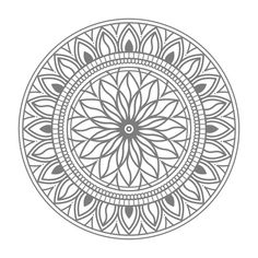 a circular design in black and white, with an intricate flower pattern on the center