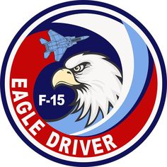 the eagle driver logo is shown in red, white and blue with an airplane flying above it