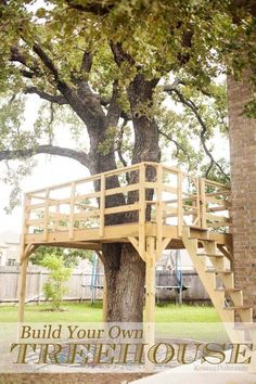 a tree house built into the side of a tree