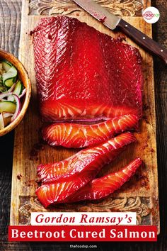 Gordon Ramsay’s Beetroot Cured Salmon Beetroot Cured Salmon, Cured Salmon Recipe, Cucumber Salmon, Rick Stein Recipes, Mojito Recept, Cured Salmon, Beetroot Recipes, Rick Stein, Smoked Salmon Recipes