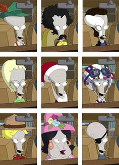 the simpsons characters are all dressed up in their christmas hats and costumes, with different facial expressions