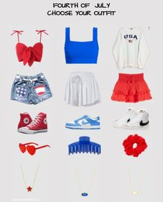 Here is some Fourth of July outfit inspo! Hope this helps! ❤🤍💙 4rth Of July Hairstyles, Cute And Simple 4th Of July Outfits, 4th Of July Outfit Inspo Teens, 4th Of July Outfits For Teenagers, Fourth Of July Outfits For Teens, Cute Fourth Of July Outfits For Women