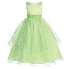 The Sleeveless Satin And Organza Dress Has A Gorgeous Bead Embellished Waist That Gives The Style Pizzazz. The Sash Is Attached At The Side Seams And Ties In The Back To Your Desired Fit. The Skirt Features Tiers Of Beautiful Organza That Will Have Your Little One Feeling Like A Princess. Additional Netting Underneath Adds To A Fuller Look. Dress Comes Lined. Zipper Closure. You Do Not Want To Miss Out On This Style! Natural Tea Length. Made In Usa Cb 302 Lime Green Size 4 (Fit 3-4 Year Old Girl Dresses Light Green, Beaded Flower Girl Dress, Summer Flower Girl Dresses, Organza Flower Girl Dress, Flower Girls Dresses, Chic Baby, Organza Dress, Flower Girl Dress, Flower Girls