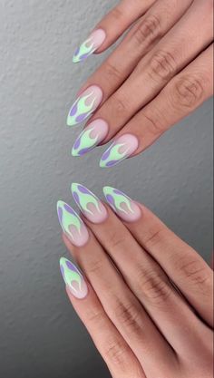 Grow Out Friendly Nail Designs, Intermediate Nail Art, Lava Lamp Nails Short, Girly Pop Nails, Witchy Spring Nails, Break Up Nails, Almond Gel X Nail Designs, Vaporwave Nails, Crazy Nail Art Unique